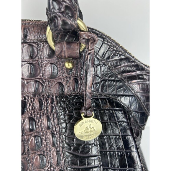 Brahmin Louise Black ~ Brown  Croc Embossed Handbag No Shoulder Strap GUC - Picture 3 of 16